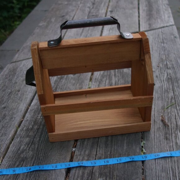 Wood Bottle Caddy with Metal Carrying Handle and Mounted Metal Bottle Opener - Picture 7 of 16